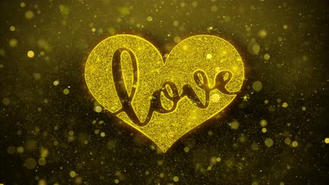 golden glitter heart with the word love