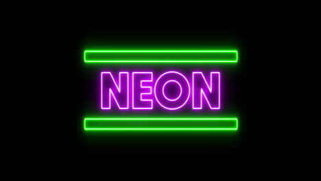 animation of glowing purple neon text with green bars flashing on seamless loop