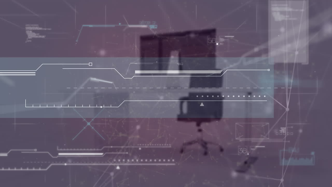 오피스 데스크에 대한 연결 네트워크 및 데이터 처리의 애니메이션