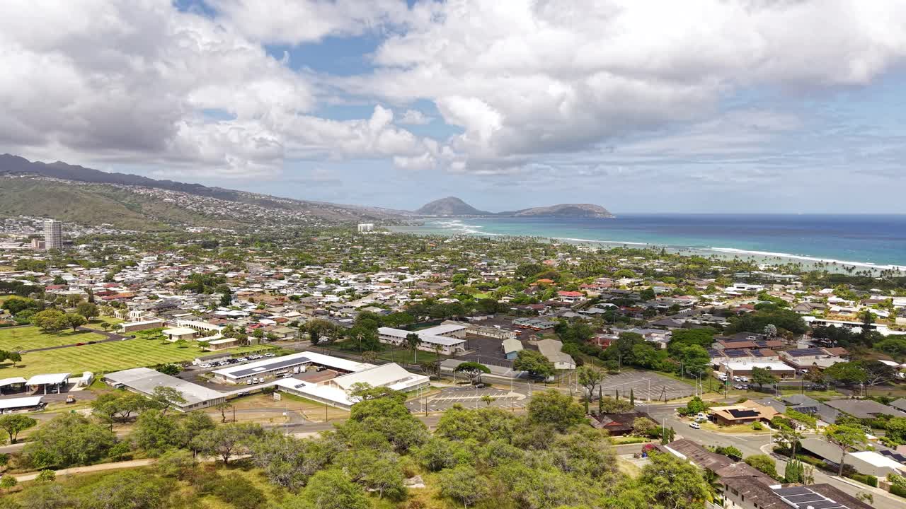 Aerial View of Kahala Neighborhood of Honolulu, Hawaii USA. Homes and Beaches