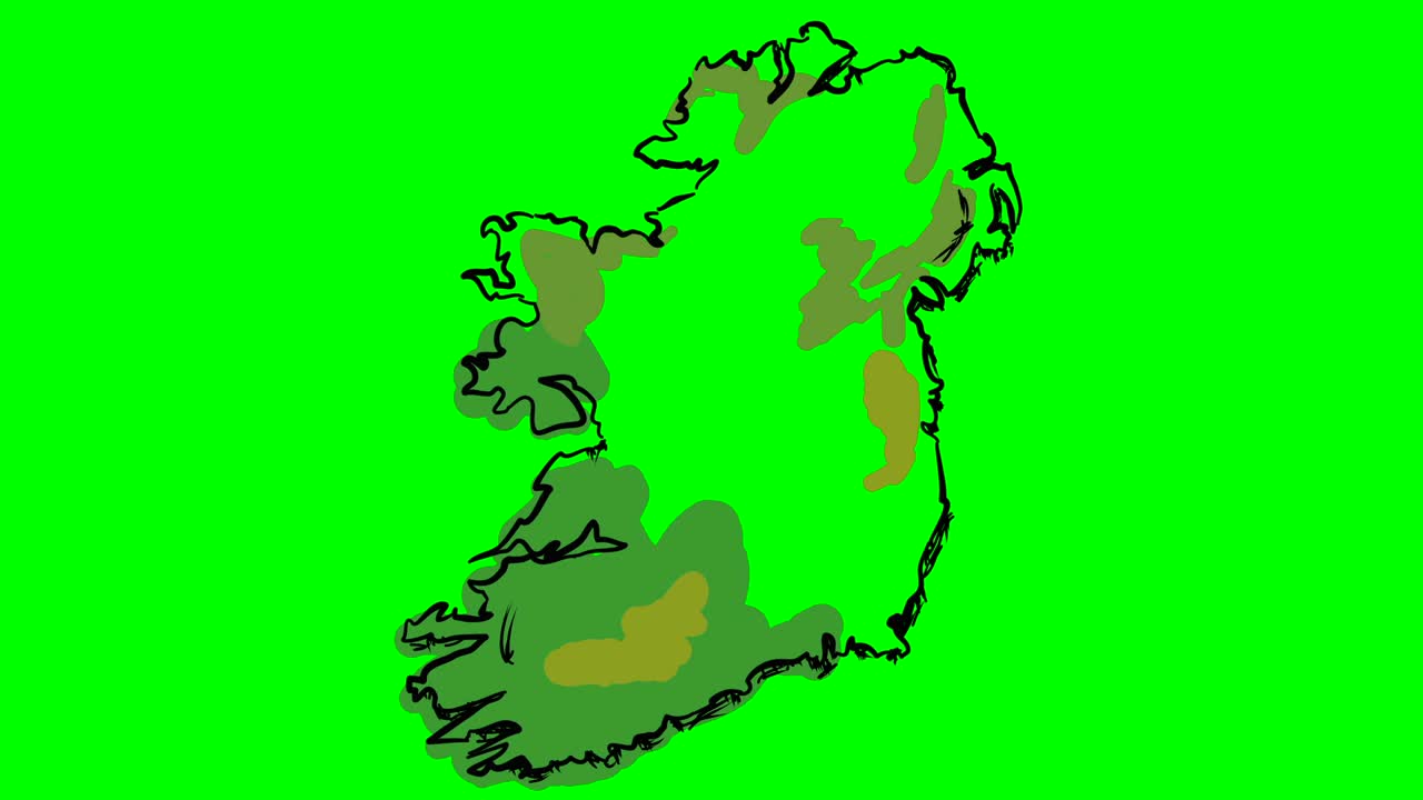 Ireland drawing colored map on green screen isolated whiteboard