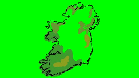 ireland drawing colored map on green screen isolated whiteboard