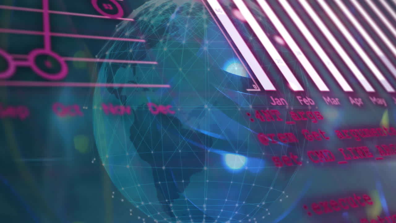 animación del globo, procesamiento de datos en fondo negro