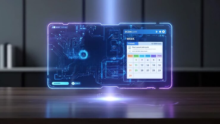 Tampilan Holografik Futuristik dan Antarmuka Kalender