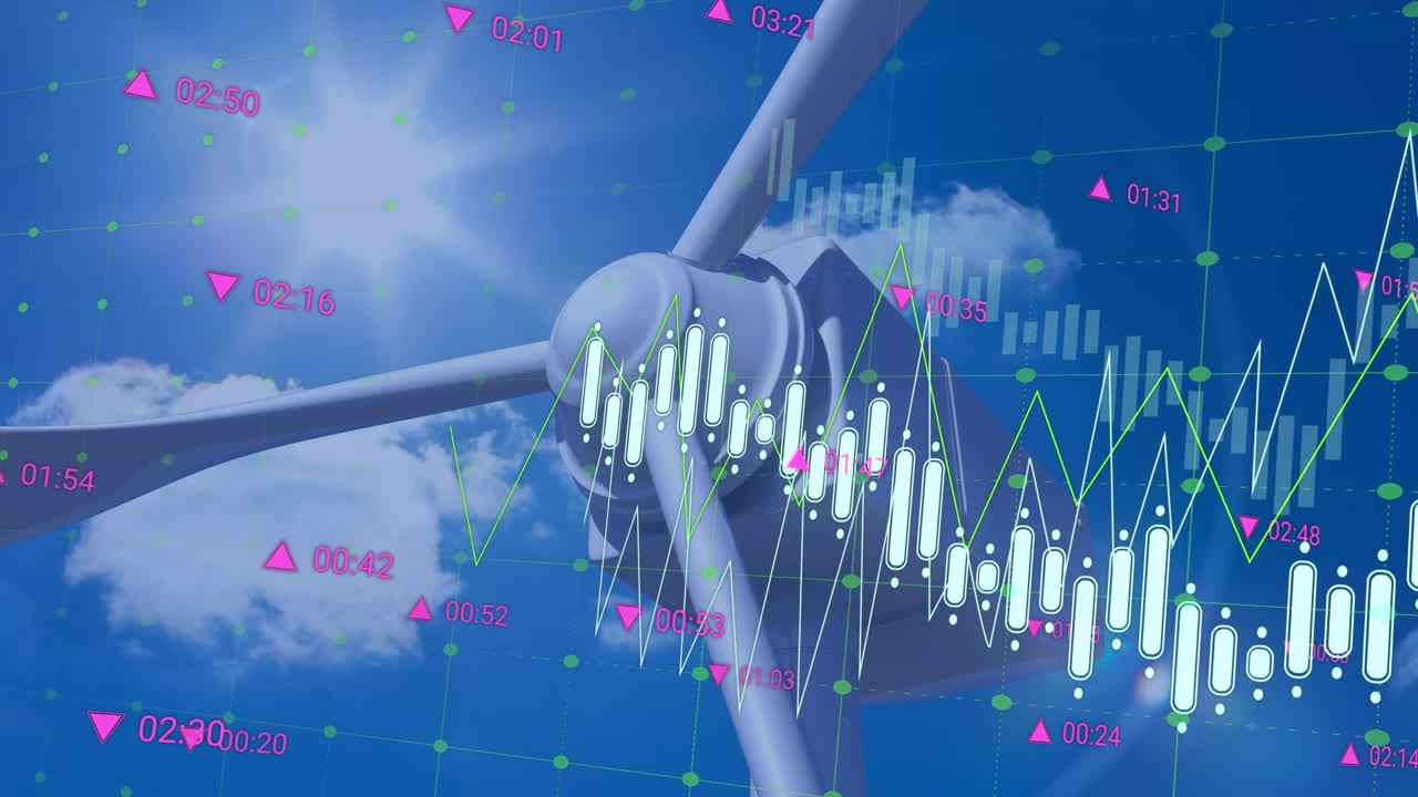 풍력 터빈에서 데이터 처리의 애니메이션