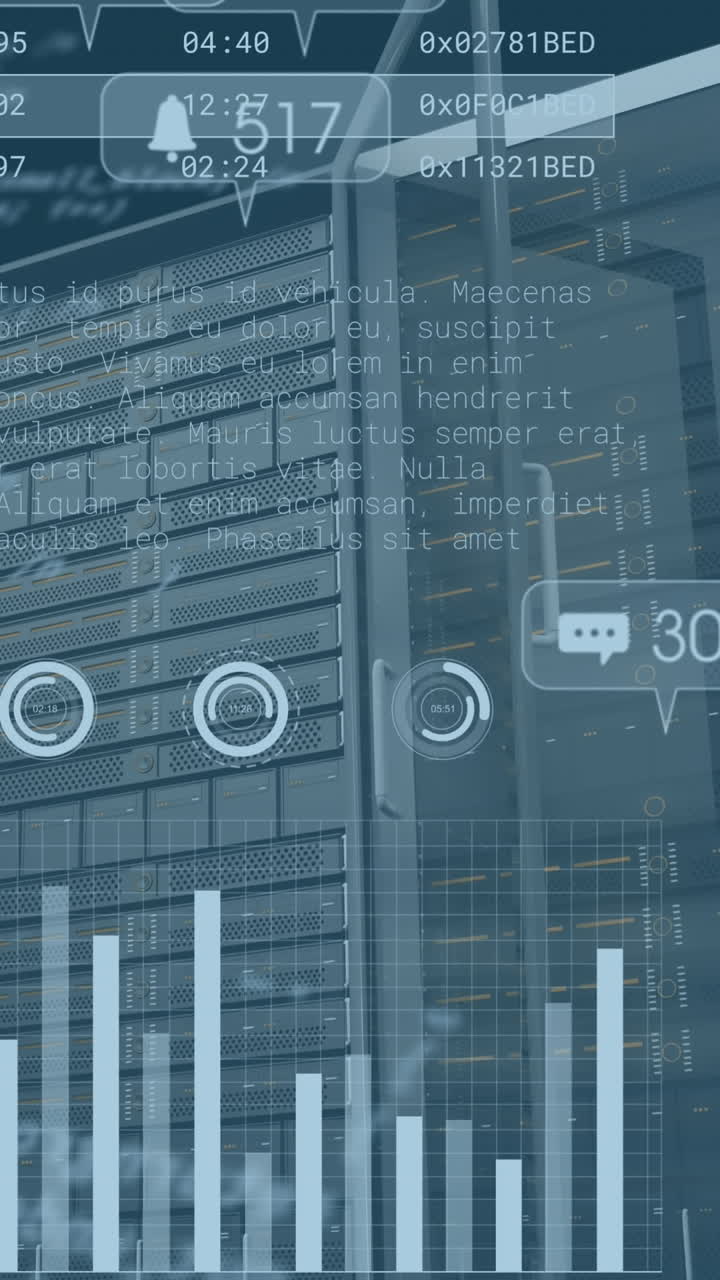 animación del procesamiento de datos en la sala de servidores