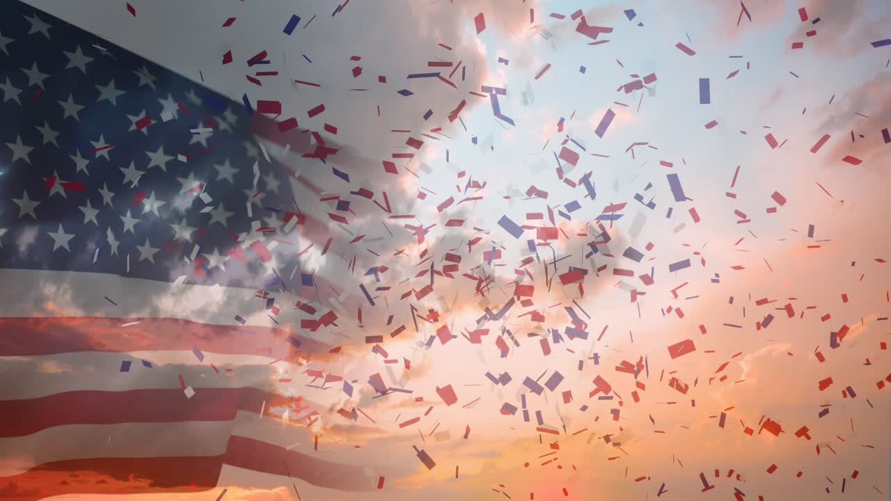 American flag and confetti