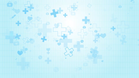 abstract medical animation with hospital symbols falling down. blue looped background on healthcare theme.