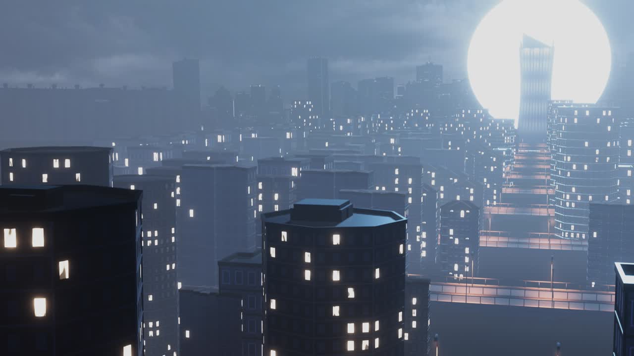 Skyline of city with skyscrapers during night, bridges and modern architecture