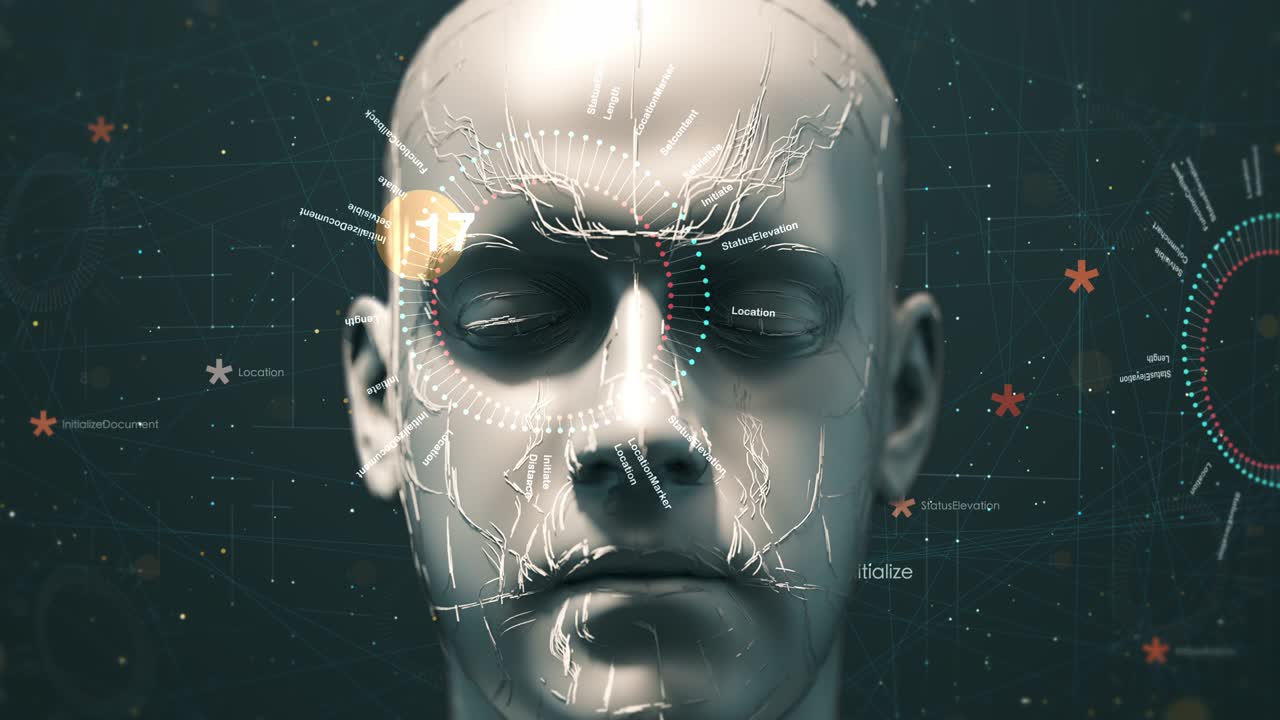 Advanced Bionic Robot Head Slowly Moving Forward - 3D 4K Animation Loop