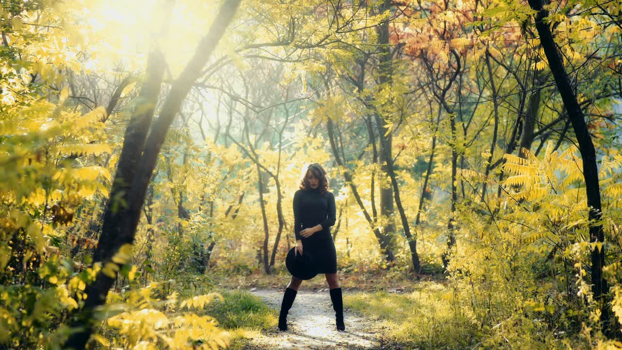 Woman in autumn park. Outdoors portrait of beautiful young woman in autumn park