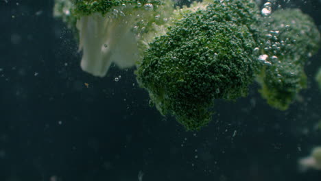 frischer brokkoli, der vor dem langsamkochen in klarem wasser gewaschen wird