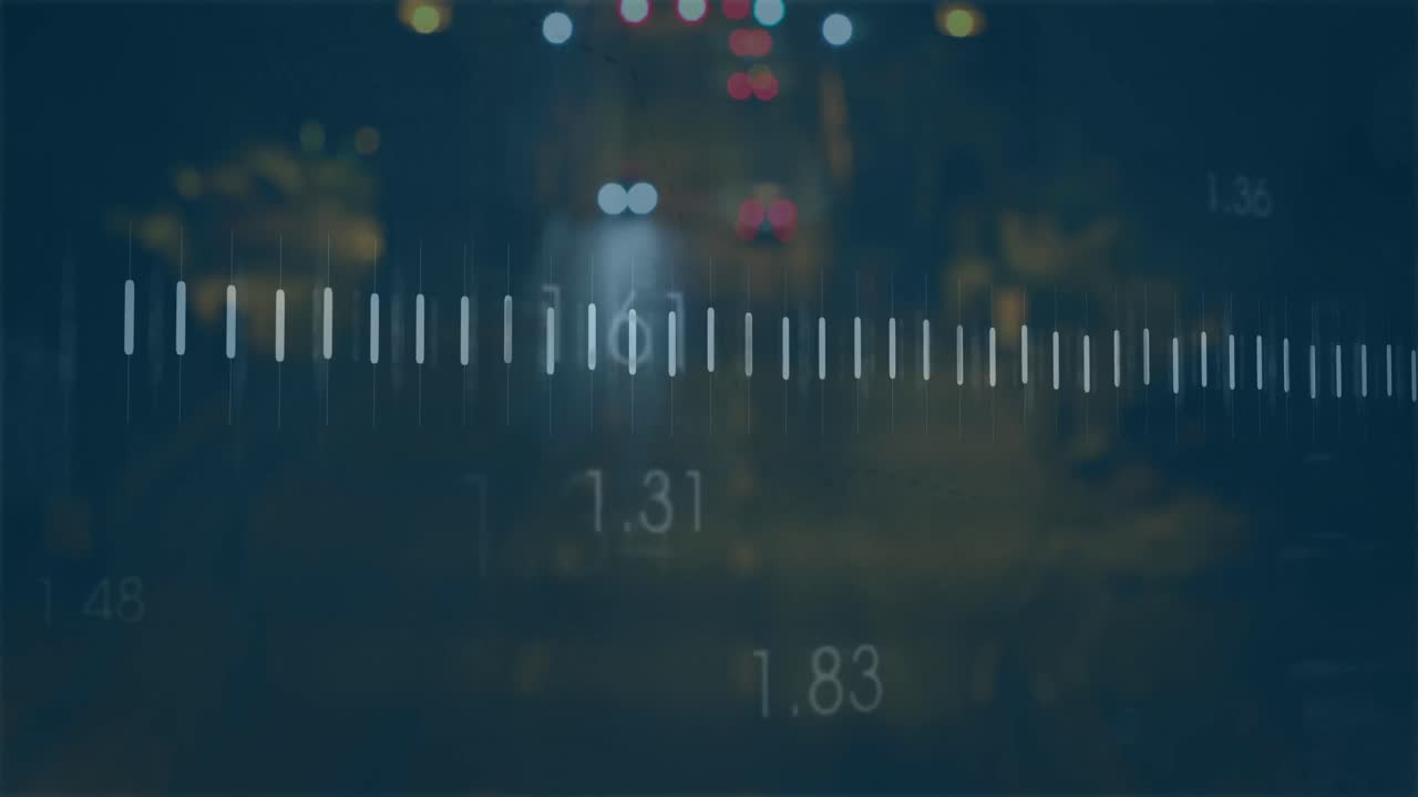 도시 풍경 위의 금융 데이터 처리 애니메이션