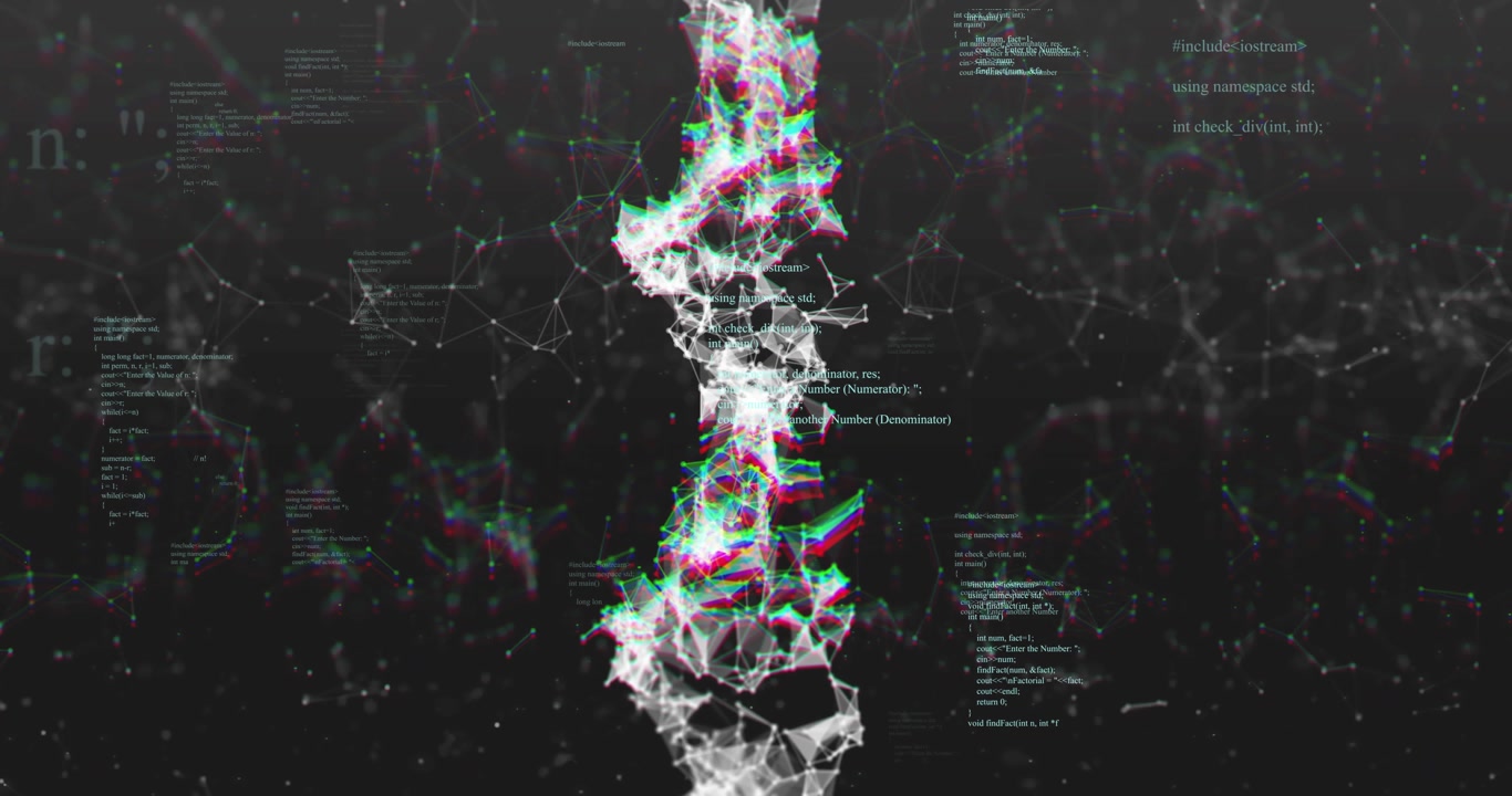 Data pulse arriving, tall node column forming clusters, mesh pulsing, code sliding, showing flow