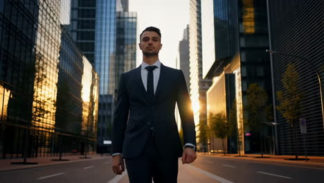 un hombre de negocios caminando por la ciudad.