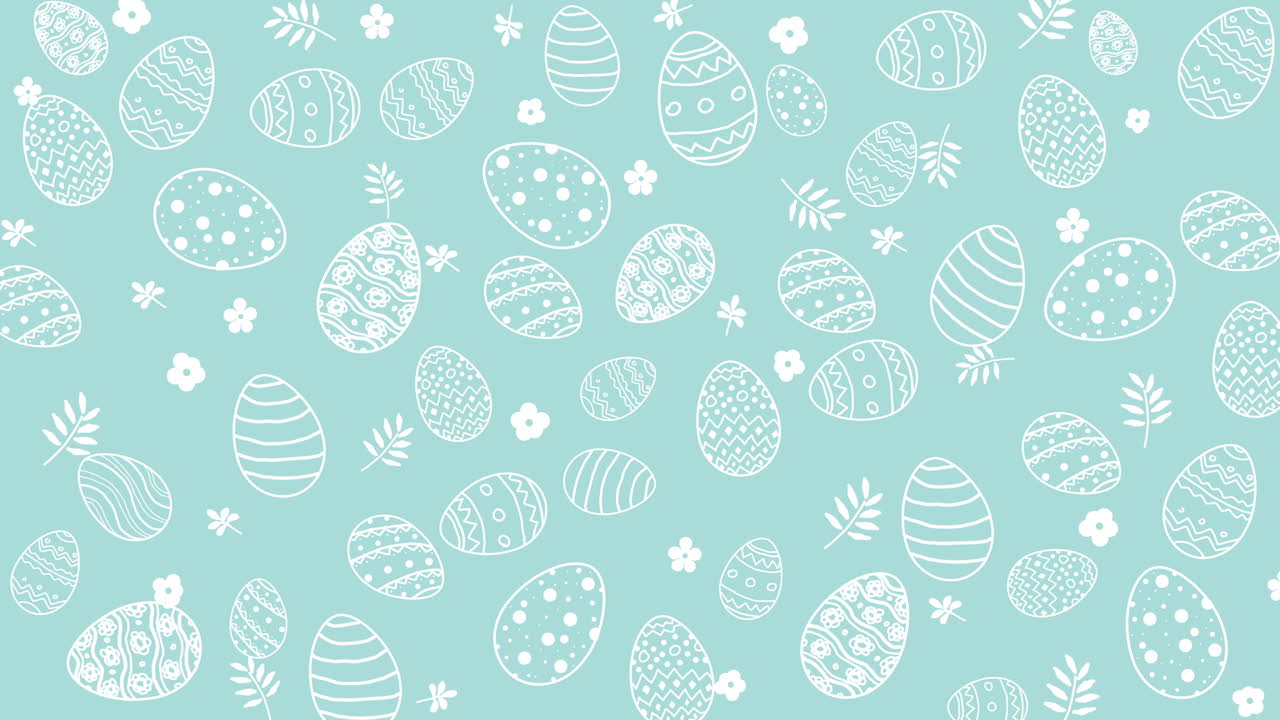 White Easter Eggs with doodle ornament pattern. Gentle looped animated background.
