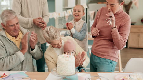 Familia-Feliz,-Cumpleaños-Y-Mujer-Mayor