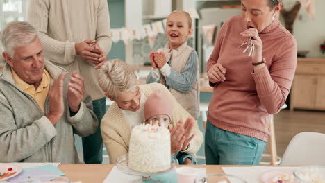 happy family, birthday and senior woman