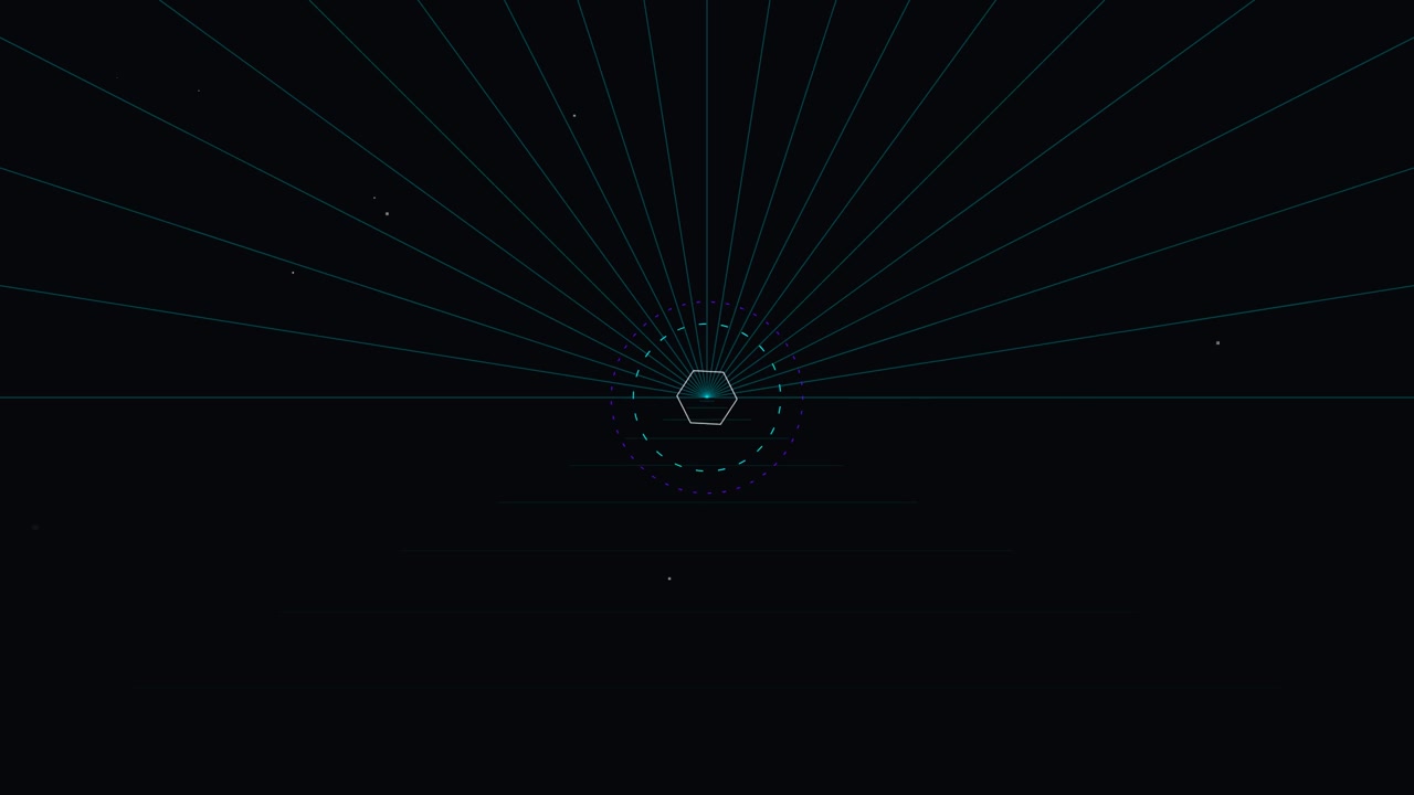 Grafica Esagonale Digitale Astratta con Linee Luminose Irradianti