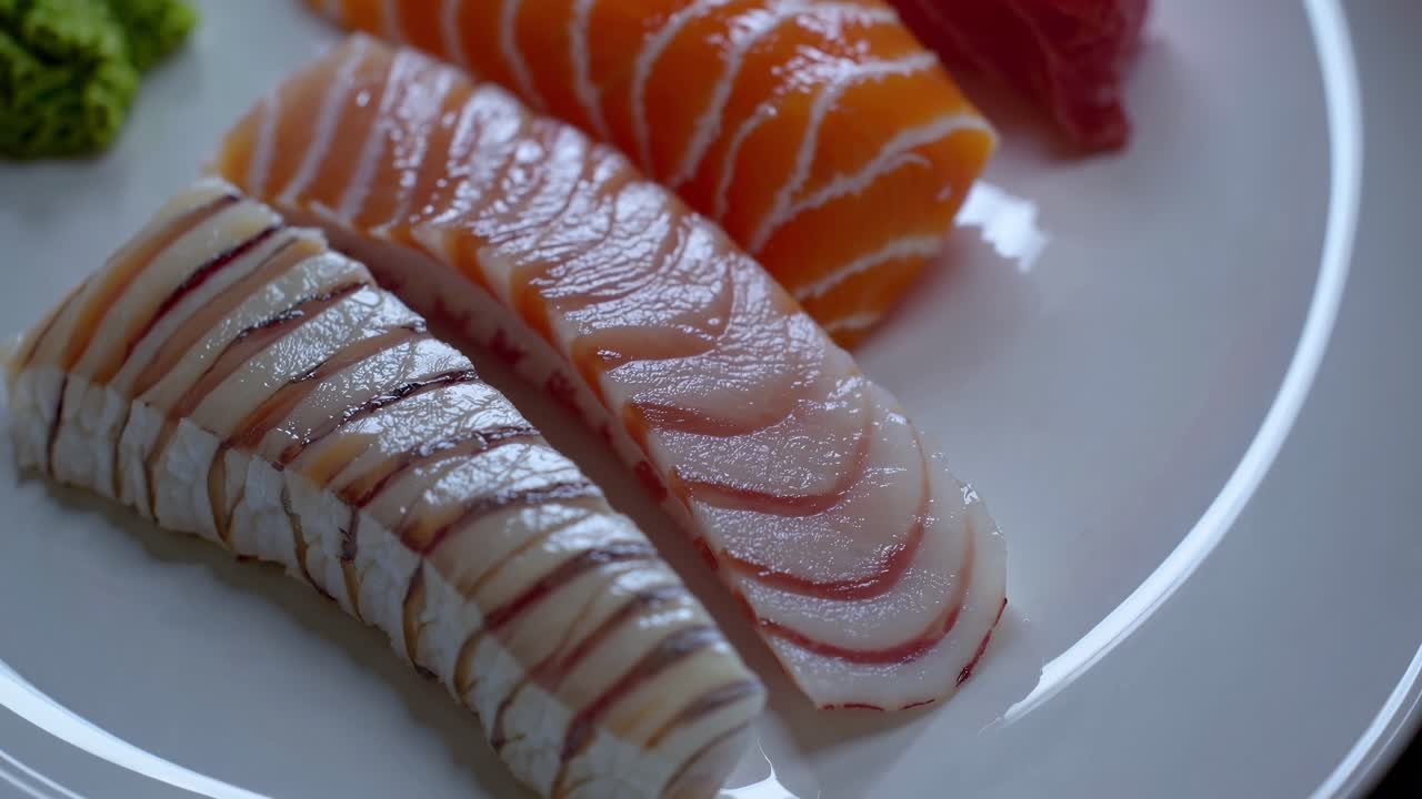 plato de sushi con salmón y otros peces