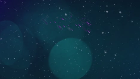 animation von blauen scheinwerfern, fallendem schnee und lila lichtspuren auf blauem hintergrund