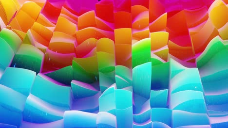 hermosa superficie abstracta en 3d con chispas de brillo, ondas extrudidas o desplazadas se transforman en bucle. gradiente de arco iris, material mate suave como la dulzura de la morfología o la mermelada con un ligero resplandor interno.