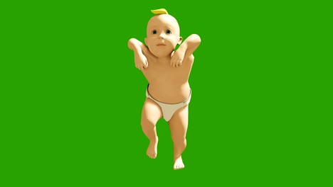 a small child dancing against a green screen. 3d rendering animation of small dancing children. looped animation.