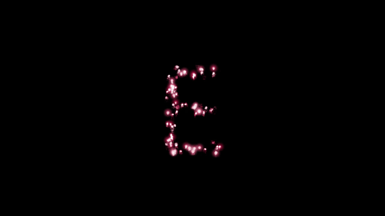 Particelle luminose e scintillanti che formano la lettera E su sfondo trasparente