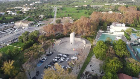 Duarte-Pacheco-Monument-Aerial-in-Loulé,-Portugal