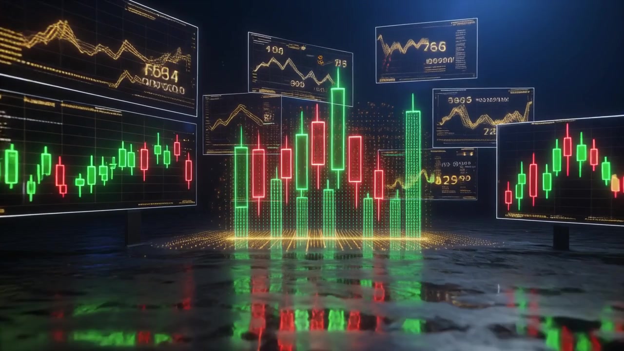 Grafici del mercato azionario e a candela finanziari digitali