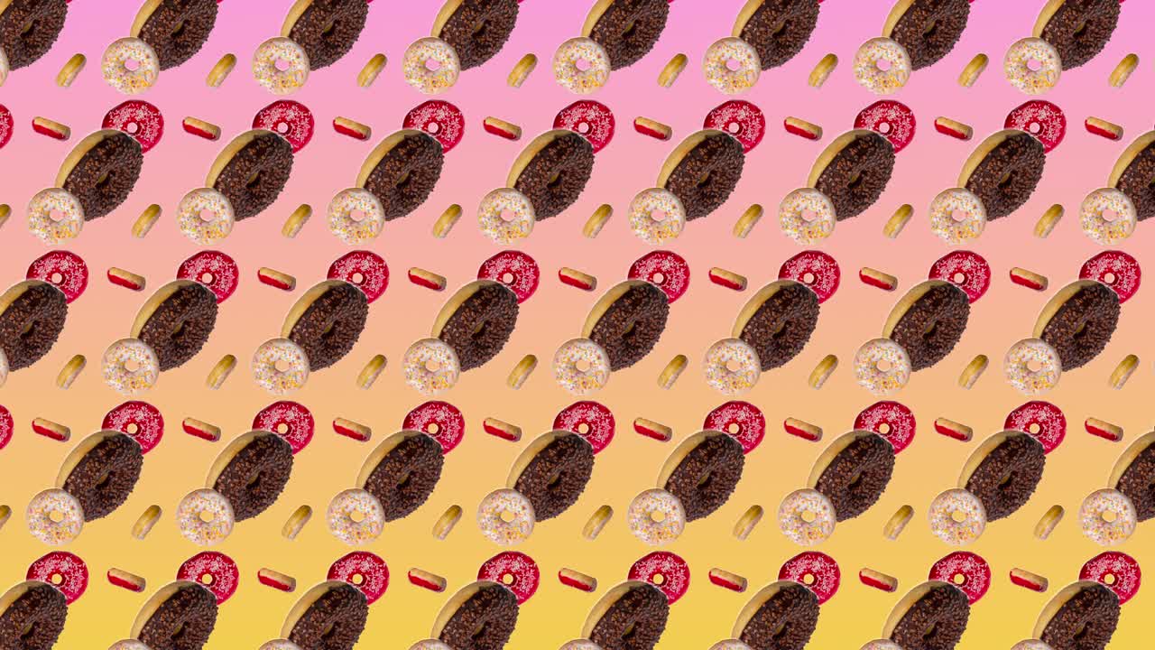 추상적인 다채로운 애니메이션 - 다양한 도이 분홍색-노란색 그라디언트 배경에 으로 이동 - 원활한 루프.