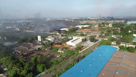 aerial view of industrial area with pollution