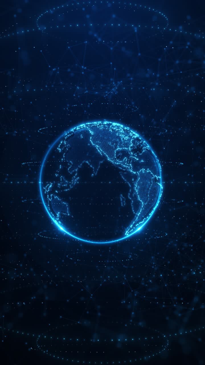 Digital technology security wireless connection internet network scifi planet earth particles lines