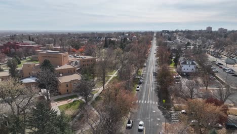 university of northern colorado establishing shot on 10th avenue with sorority and frat houses