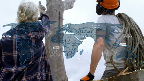 animación del mapa del mundo sobre el leñador