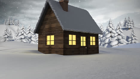 Animation-of-snow-falling-over-over-house-in-winter-scenery