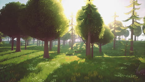 paisaje de dibujos animados con colinas y bosques