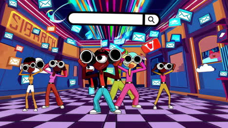 animated characters searching in a digital cyber space