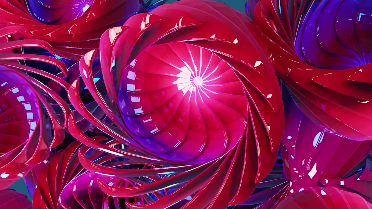 composición abstracta en 3d, animación en 4k, apertura de una larga flor roja, tecnología espacial, ciencia.