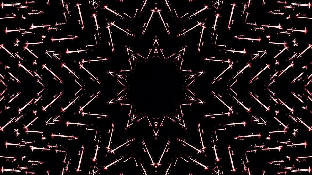 Caleidoscopio astratto con bellissime linee rosse e blu brillanti, movimento fluido e luce scintillante.