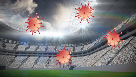 animation of covid 19 cells over sports stadium
