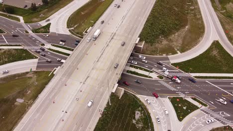 Diverging-Diamond-Interchanges-In-Michigan,-USA---aerial-static-shot