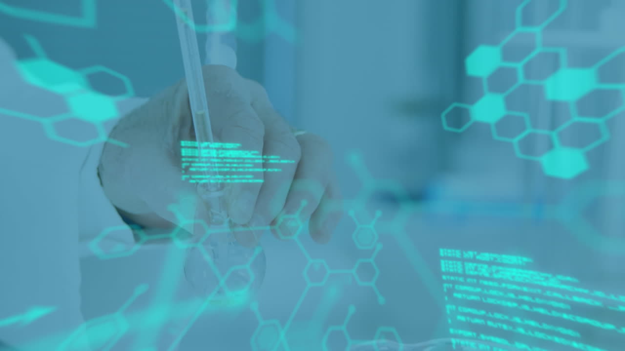 실험실에서 백인 과학자에 대한 데이터 처리 애니메이션