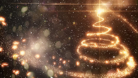 Falling-snow-with-bokeh-light-Christmas-circles-and-tree