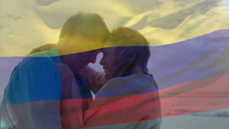 animación de la bandera de ucrania sobre una pareja caucásica de alto nivel