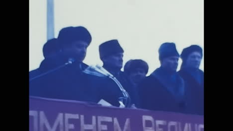 a speaker addressing a crowd. circa ussr 1970: a speaker addressing a crowd