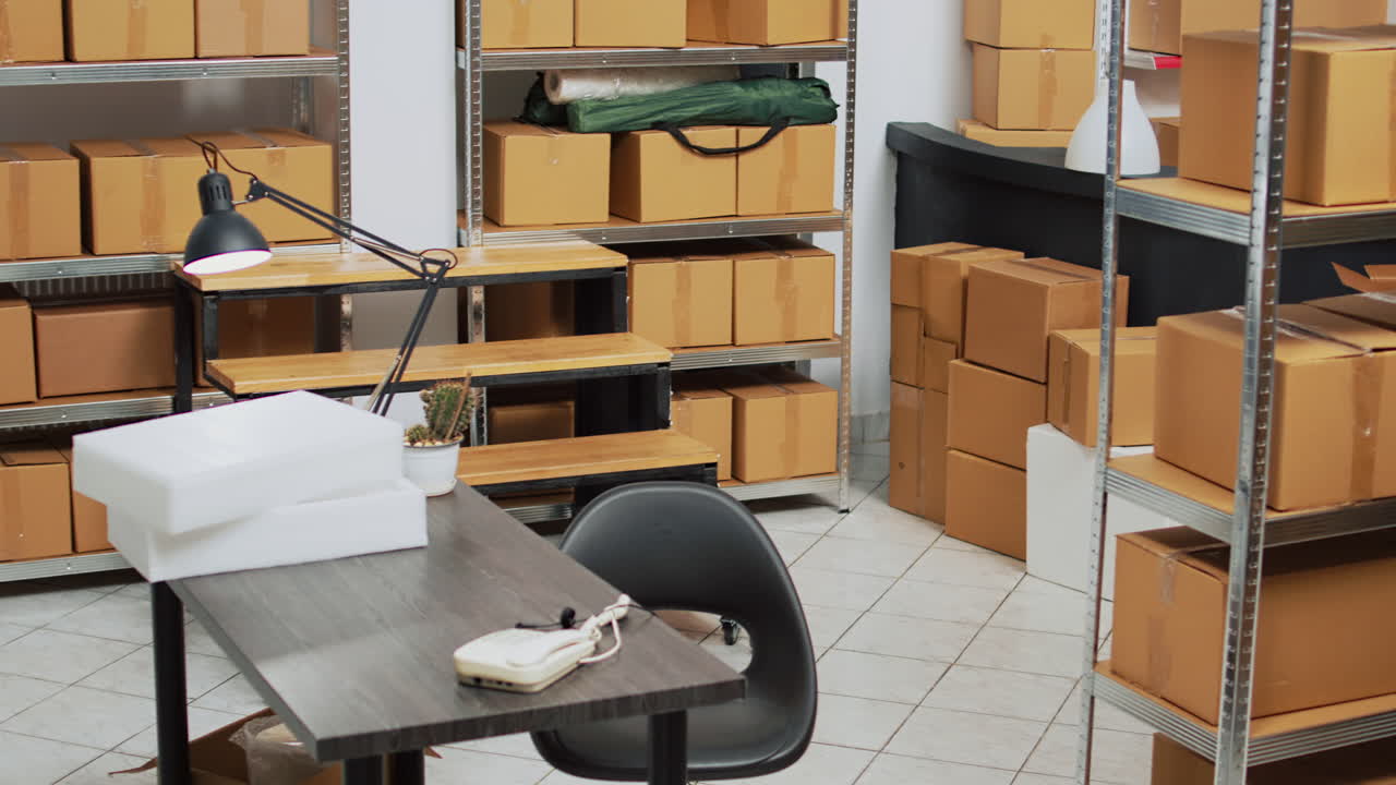 Warehouse Storage with Boxes on Shelves