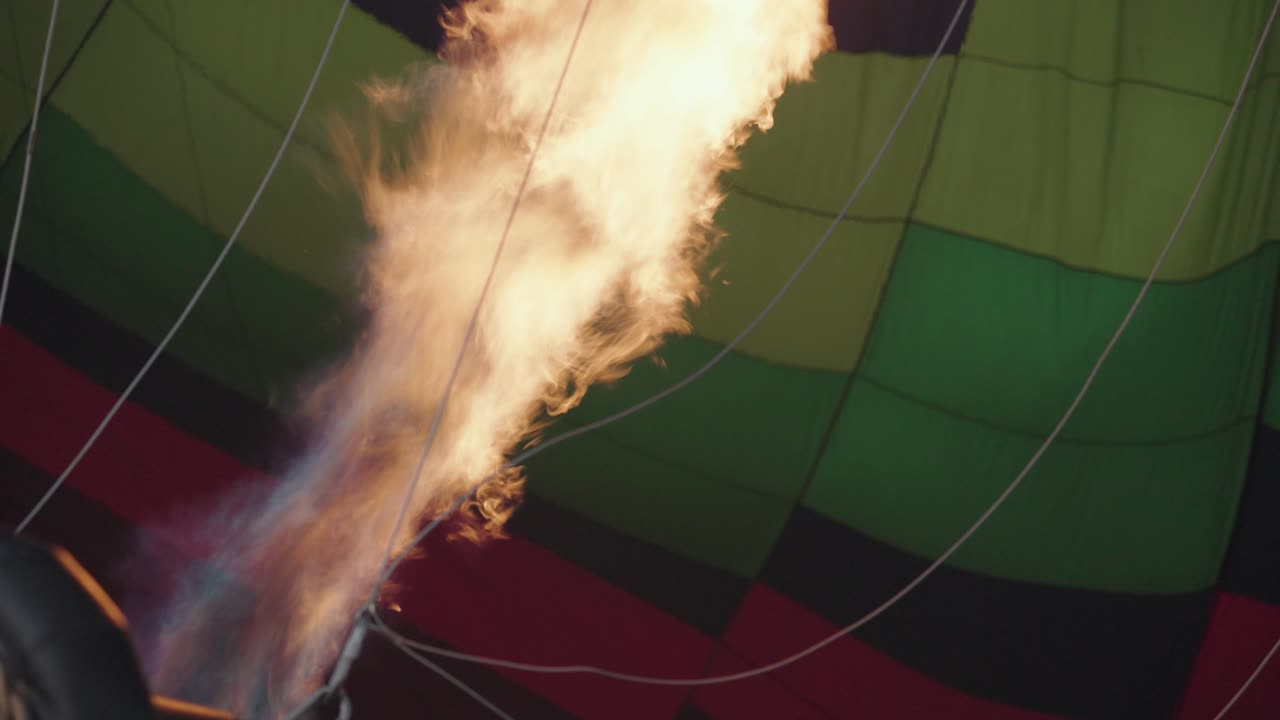 Close-up of a hot air balloon burner in action