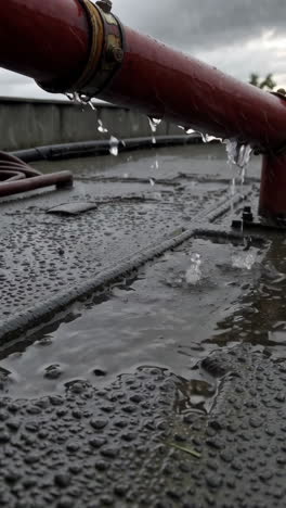 rainwater leak from red pipe
