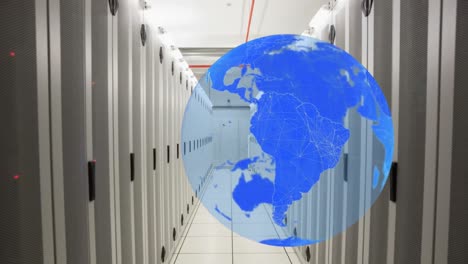 animation of blue globe over server room